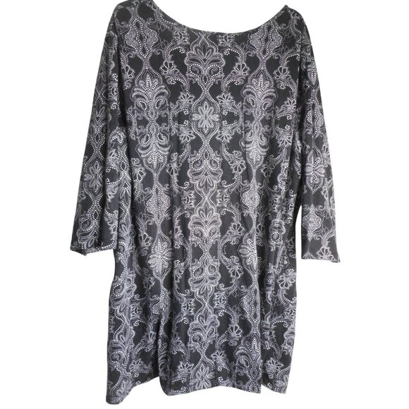 Catherines Sz 3x  26/28 W Black White abstract floral Print knit shirt 3/4 sleev - Picture 6 of 6